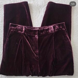 Velvet High-Waist Trousers in Deep Burgundy